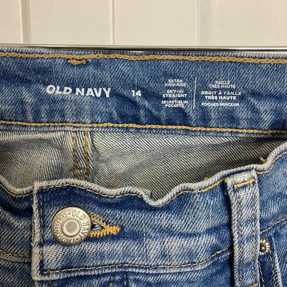 Old Navy | Extra high rise Sky High Straight Blue Denim Women's Jeans - 14 - Picture 2 of 6